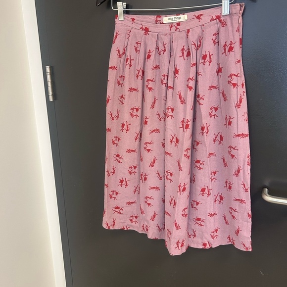 Nice Things (Anthropologie) S EUC Pink Knee-Length A-Line Pleated Skirt - Picture 3 of 14